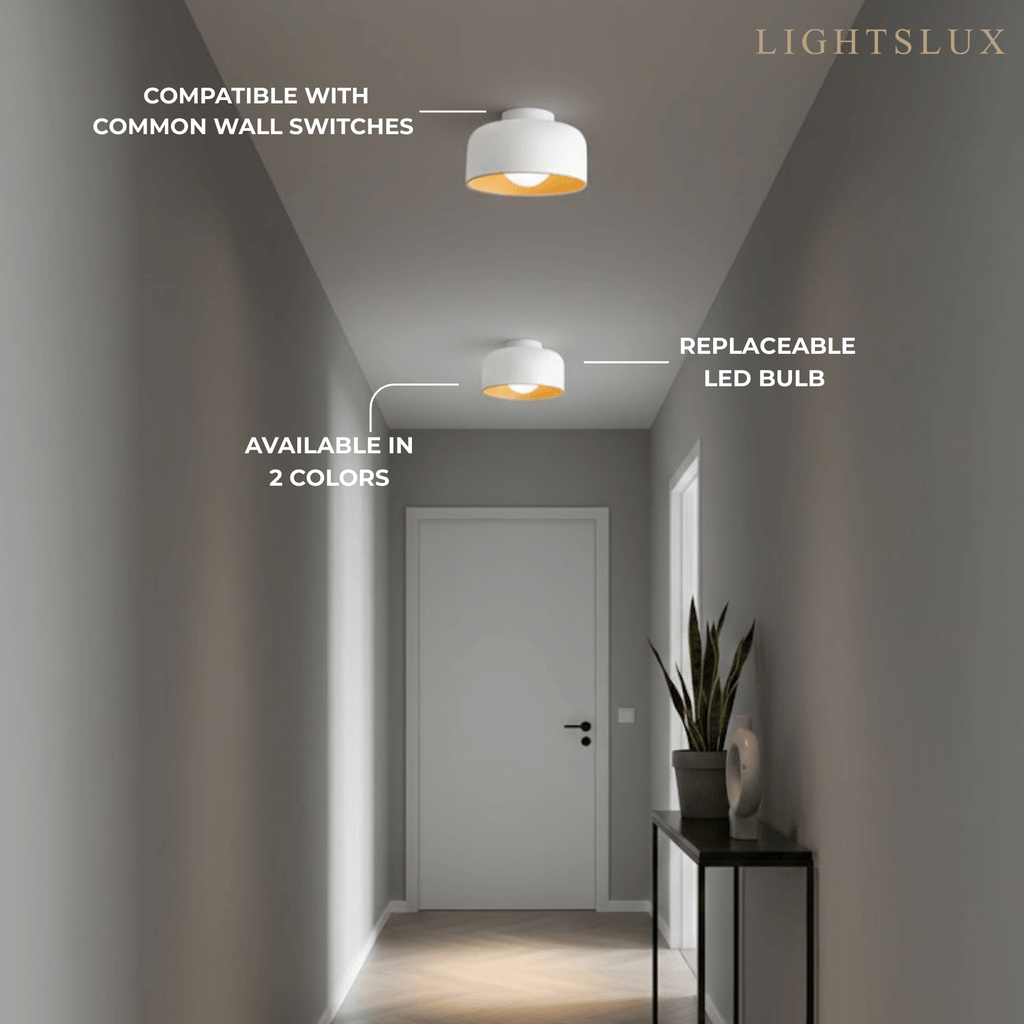 Modern Industrial Sphere Ceiling Light — Matte Glass & Wood-Grain Interior - Flindria