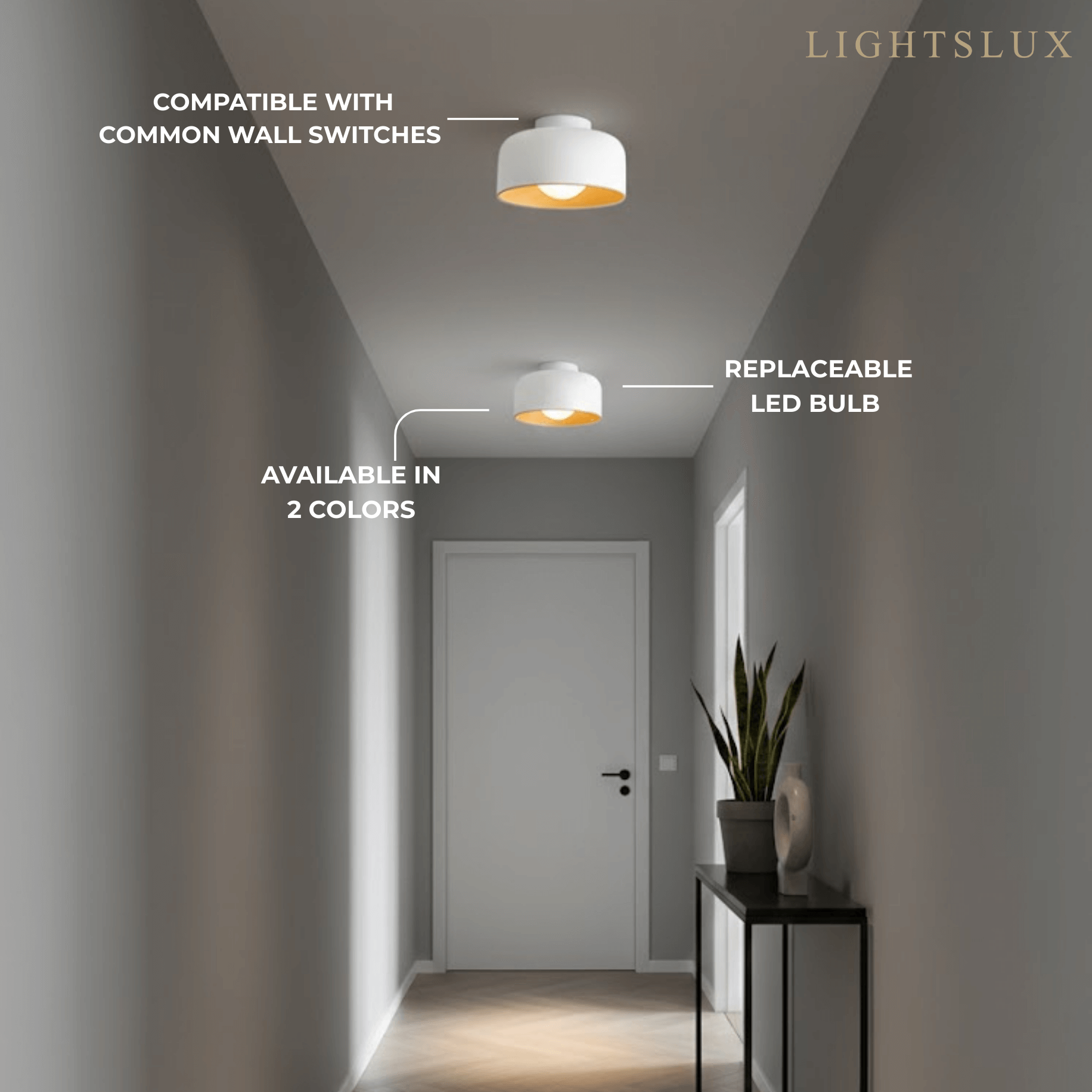 Modern Industrial Sphere Ceiling Light — Matte Glass & Wood-Grain Interior - Flindria