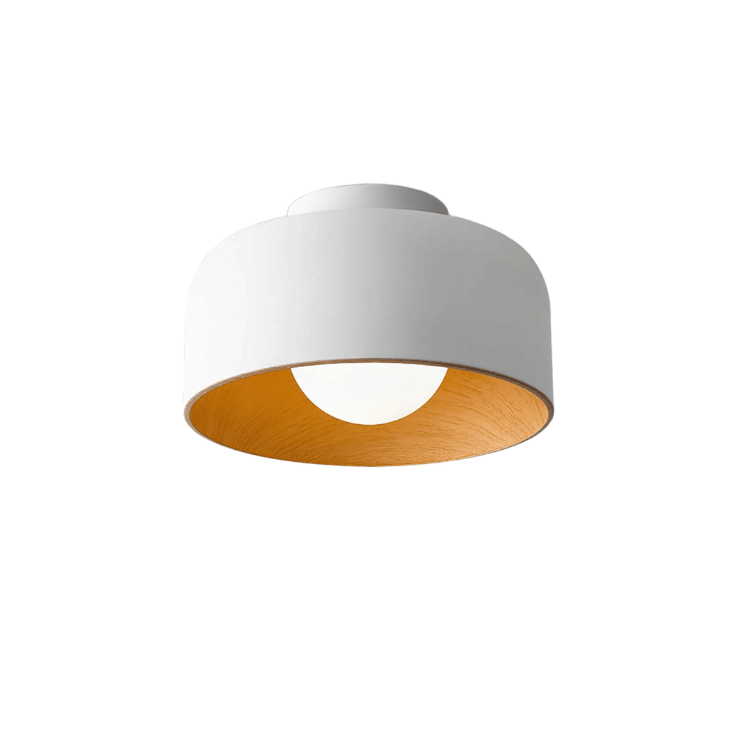 Modern Industrial Sphere Ceiling Light — Matte Glass & Wood-Grain Interior - Flindria