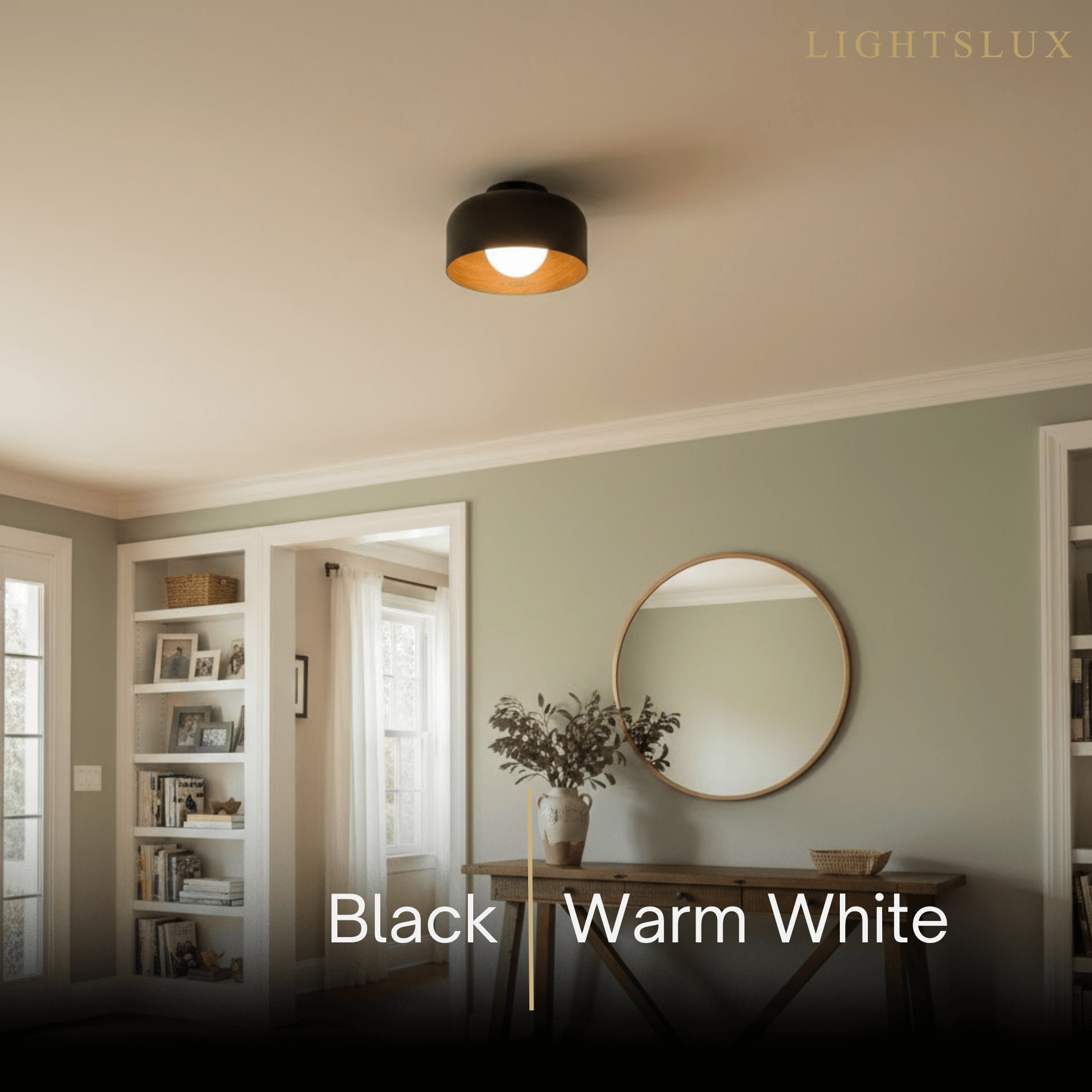 Modern Industrial Sphere Ceiling Light — Matte Glass & Wood-Grain Interior - Flindria