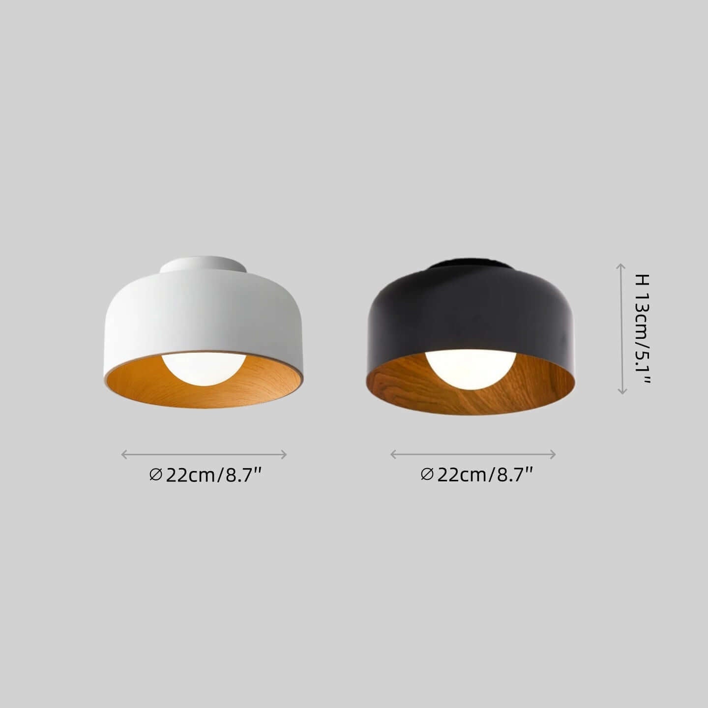 Modern Industrial Sphere Ceiling Light — Matte Glass & Wood-Grain Interior - Flindria