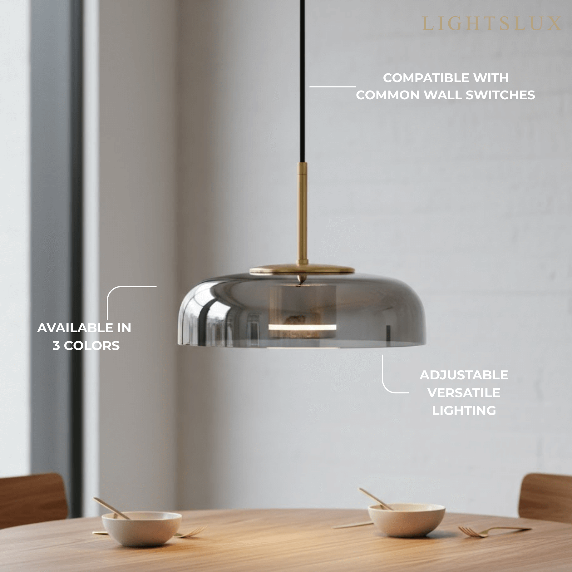 Suspension scandinave — Sphère en verre clair et accent en laiton pour îlot de cuisine - Flindria