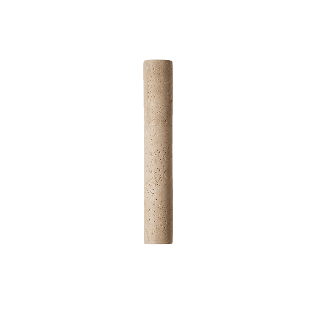 Minimalistische Travertijn Wandlamp – Gele Natuursteen & Walnoot Achterplaat - Flindria