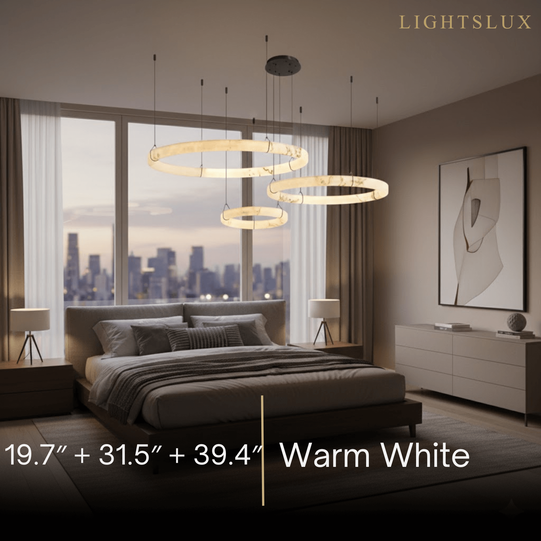 Modern Alabaster Ring Pendant Lamp — Hand-Carved Stone & Black Metal for Dining Room - Flindria