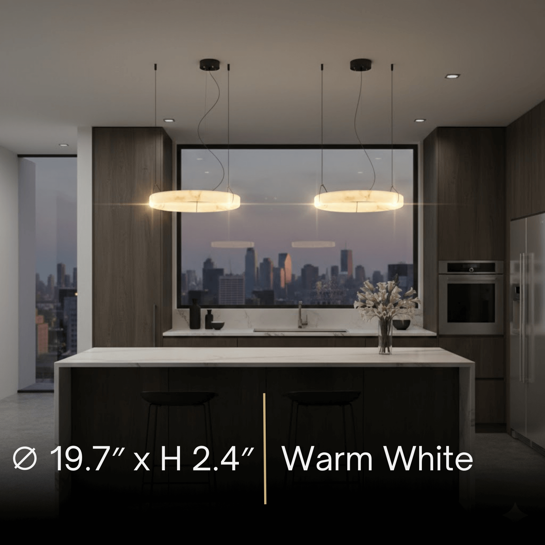 Modern Alabaster Ring Pendant Lamp — Hand-Carved Stone & Black Metal for Dining Room - Flindria