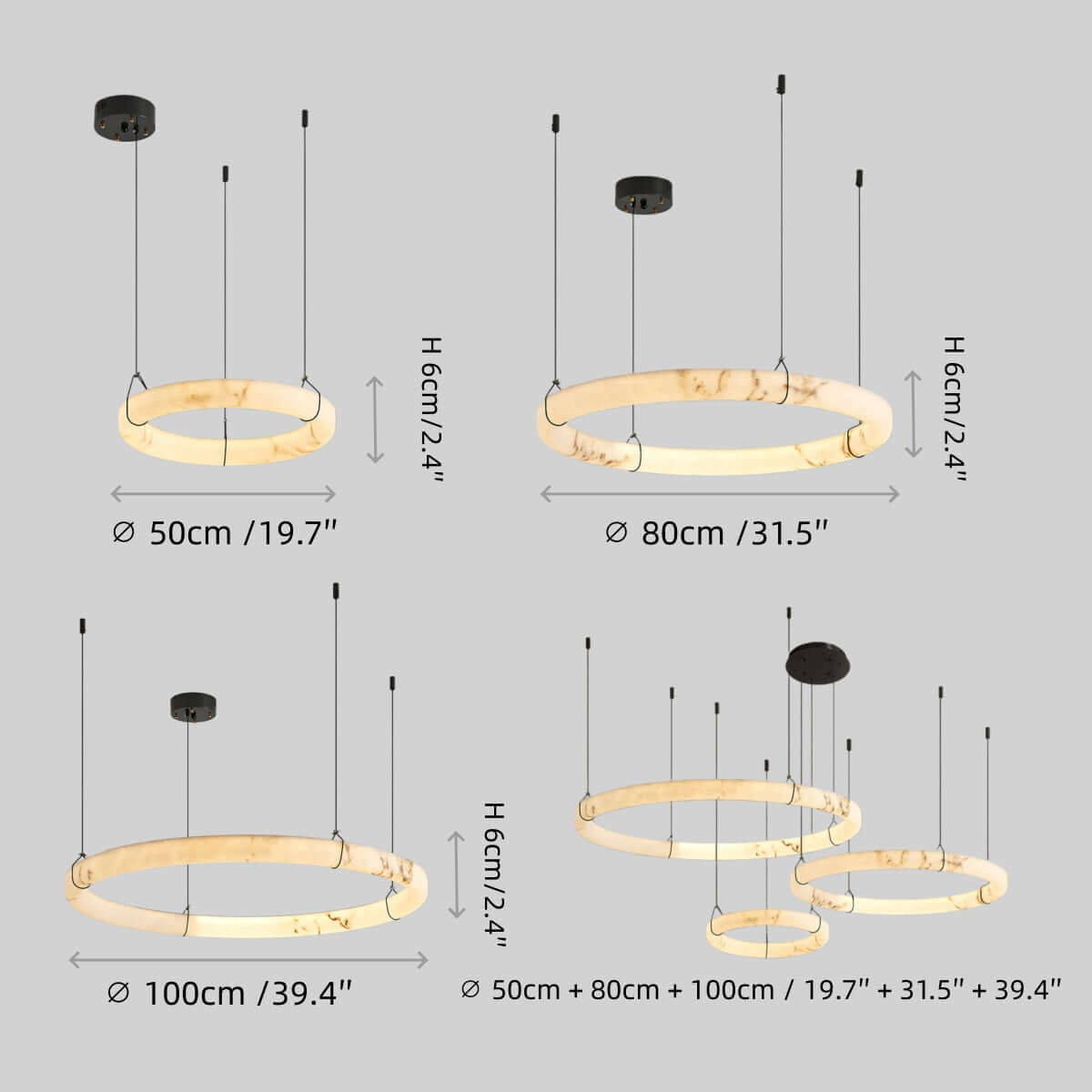 Modern Alabaster Ring Pendant Lamp — Hand-Carved Stone & Black Metal for Dining Room - Flindria