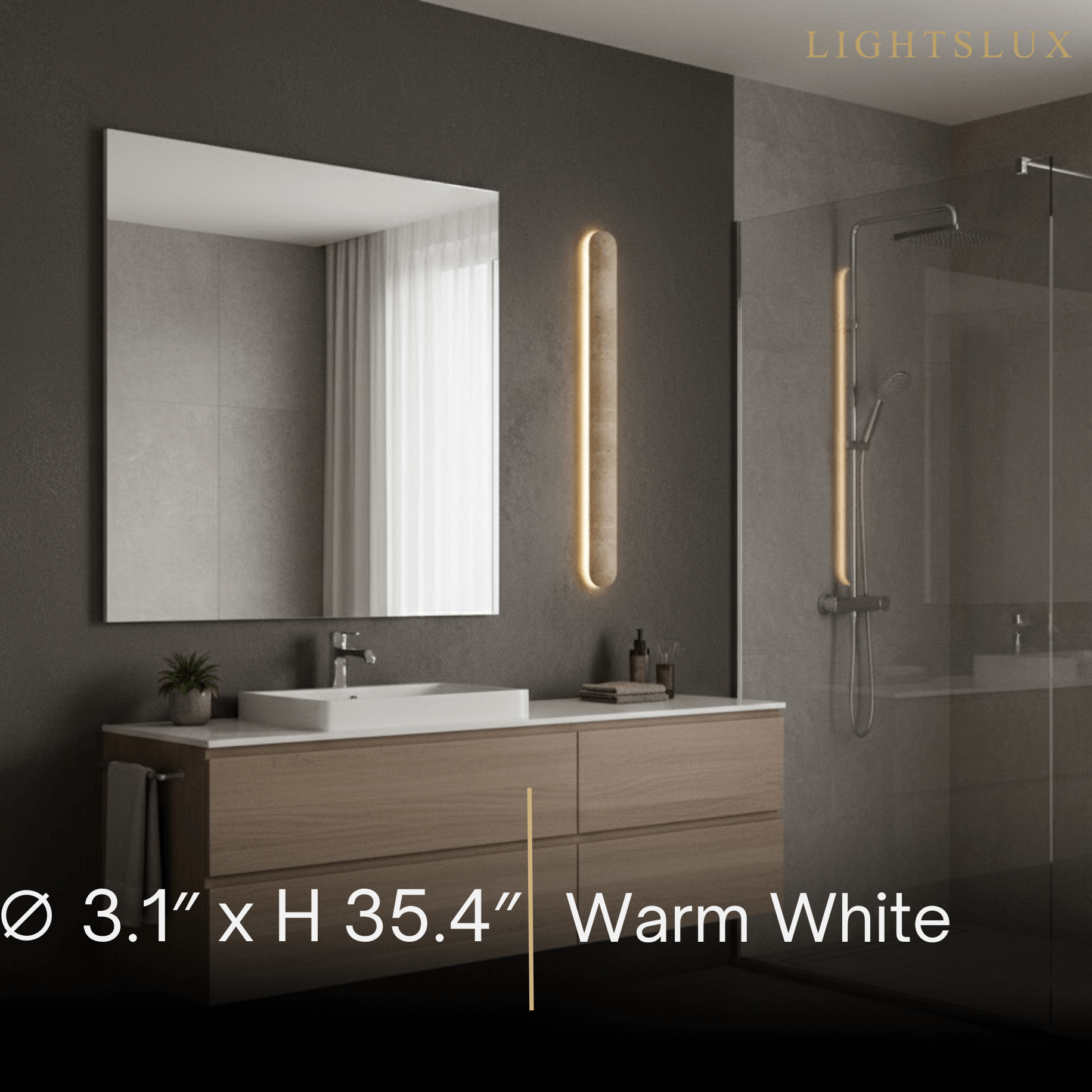 Minimalist Travertine Pillar Wall Lamp — Slender Carved Stone with Back Glow - Flindria
