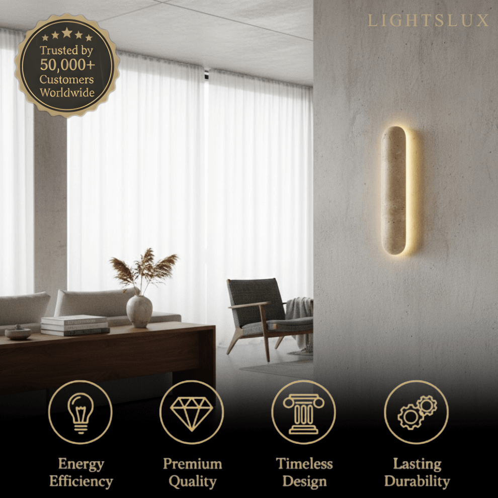 Minimalist Travertine Pillar Wall Lamp — Slender Carved Stone with Back Glow - Flindria