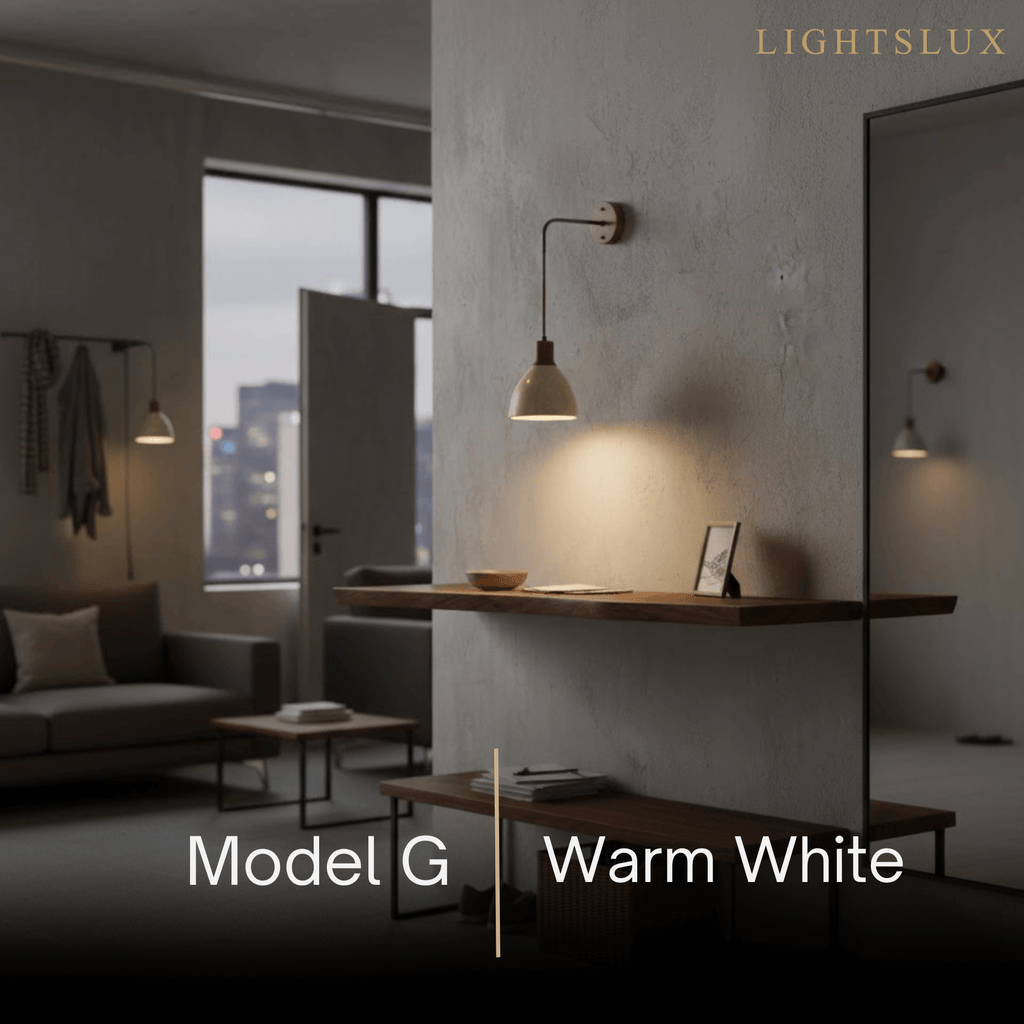 Lámpara de pared orgánica — Pantalla de travertino con casquillo de madera de nogal para mesita de noche - Flindria
