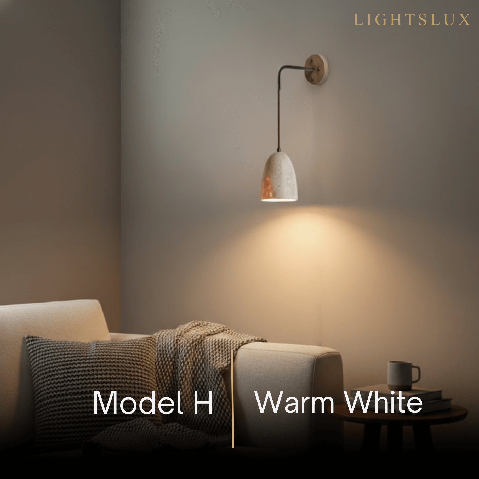 Lámpara de pared orgánica — Pantalla de travertino con casquillo de madera de nogal para mesita de noche - Flindria