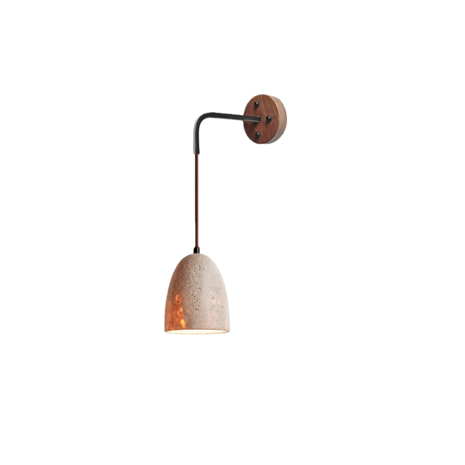 Lámpara de pared orgánica — Pantalla de travertino con casquillo de madera de nogal para mesita de noche - Flindria