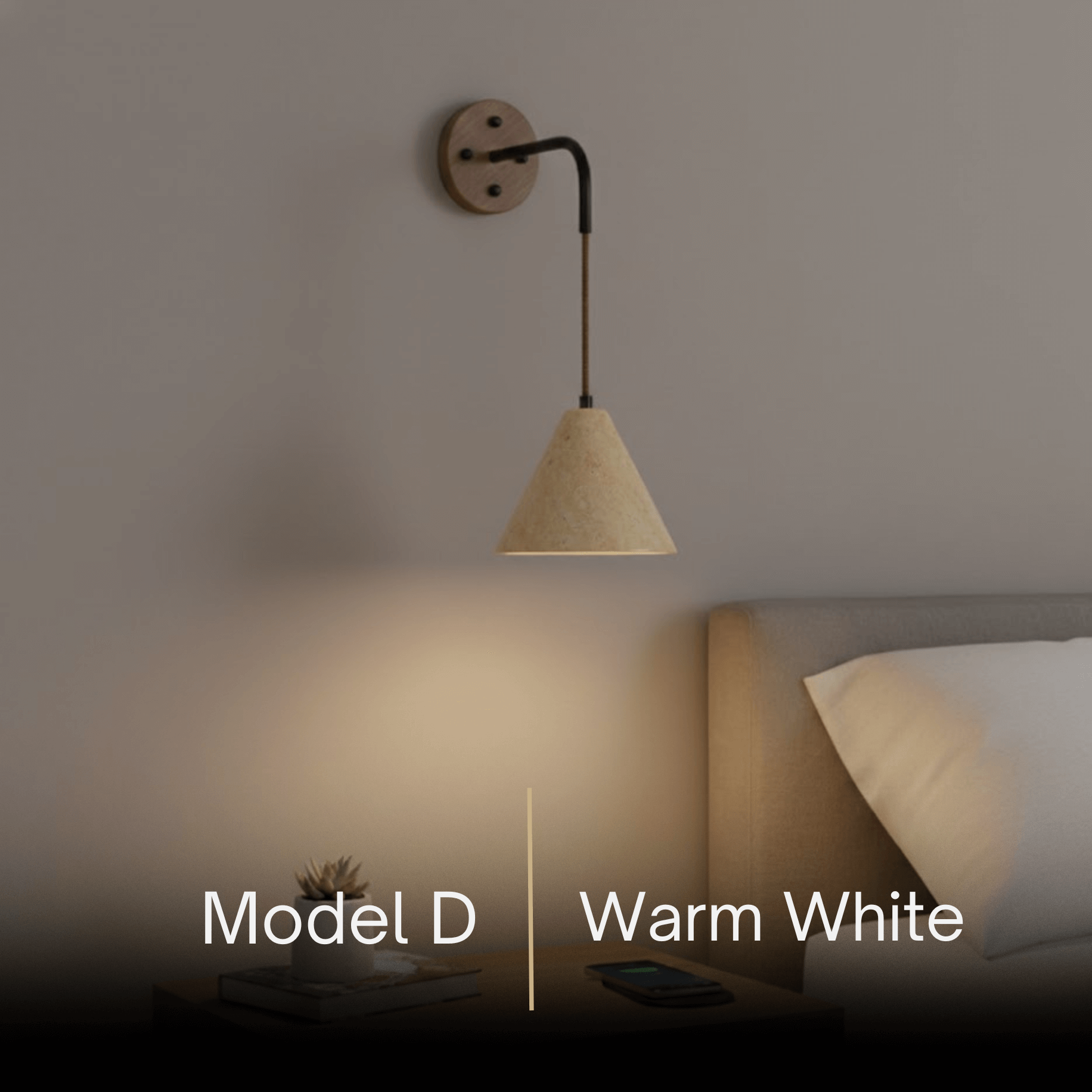 Lámpara de pared orgánica — Pantalla de travertino con casquillo de madera de nogal para mesita de noche - Flindria