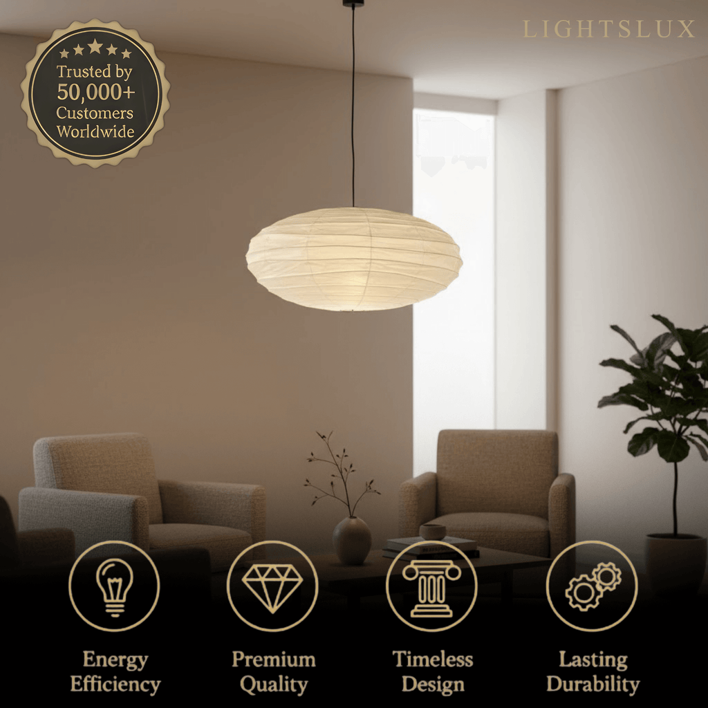 Japanese Washi Pendant Light — Mulberry Paper & Bamboo Frame for Dining Room - Flindria