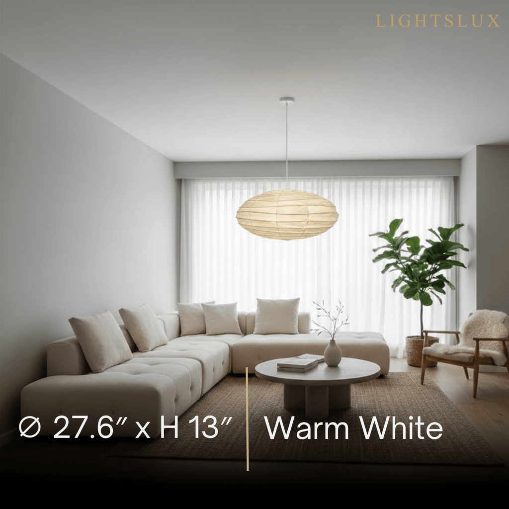 Japanese Washi Pendant Light — Mulberry Paper & Bamboo Frame for Dining Room - Flindria