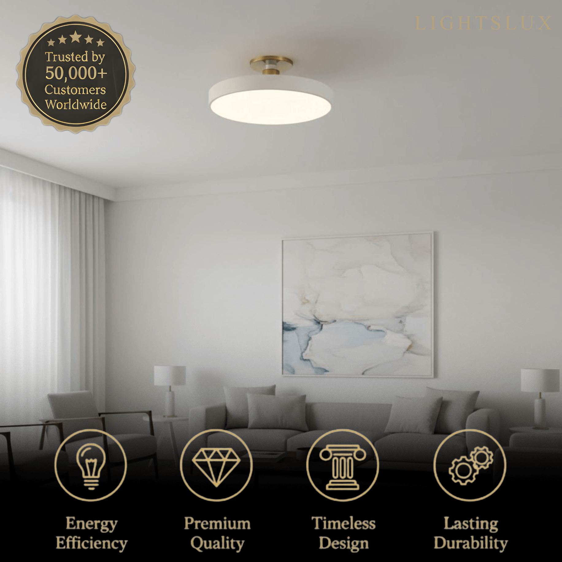 Modern Flush Mount Ceiling Light – Black and Gold LED Lamp for Living Room - Flindria