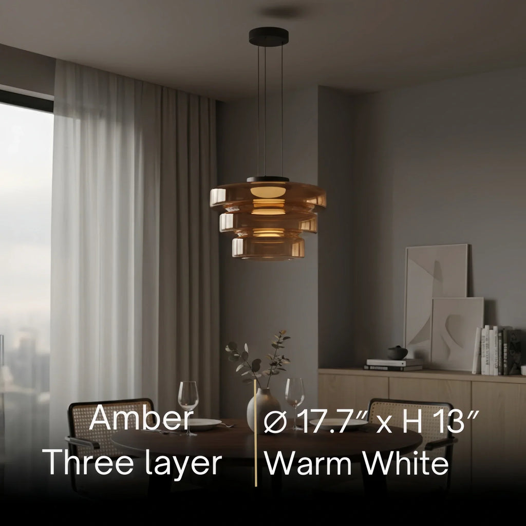 モダングラスペンダントライト – スモークグレー、グリーン、アンバーのブラックLED天井ランプ ダイニングルーム用 - Flindria
