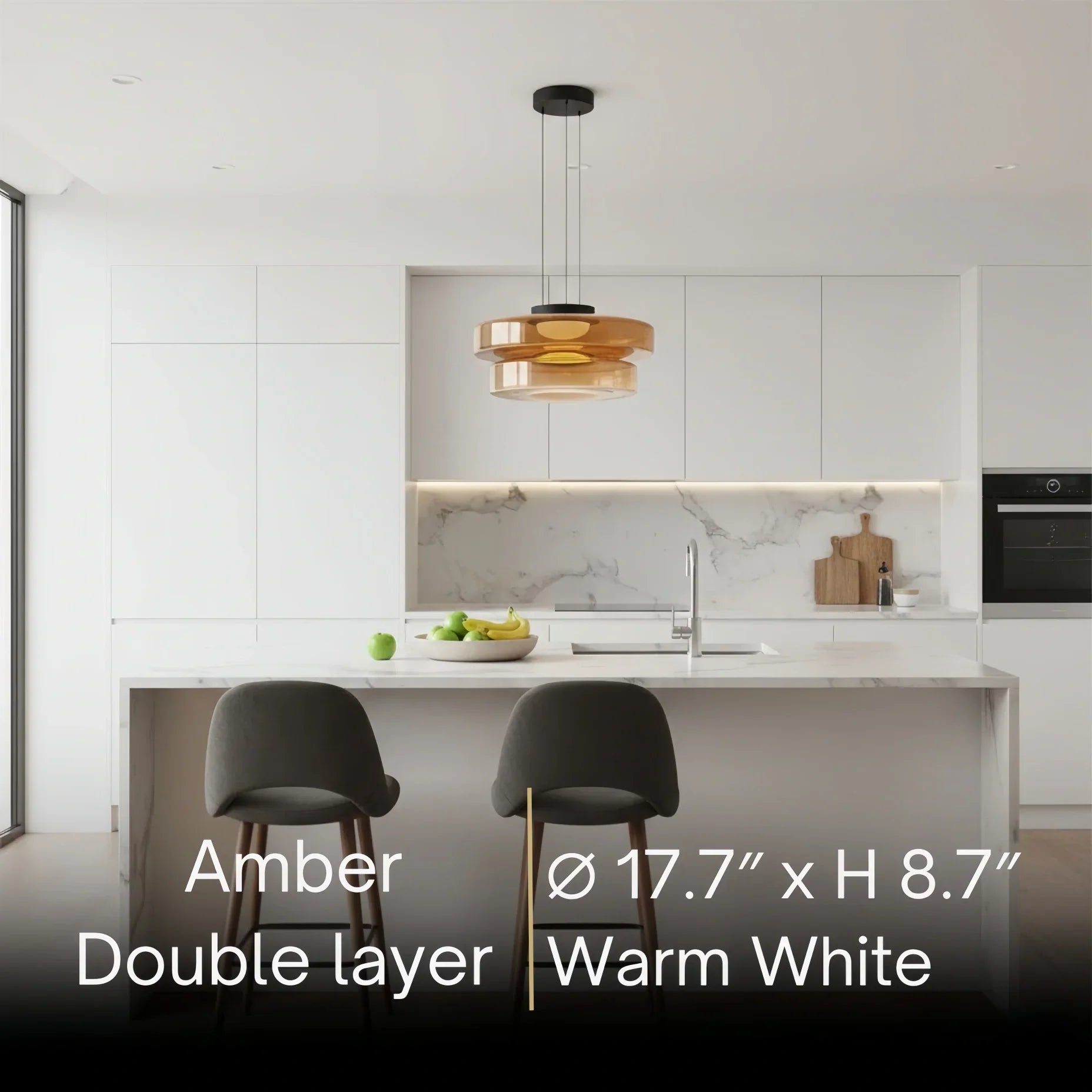 モダングラスペンダントライト – スモークグレー、グリーン、アンバーのブラックLED天井ランプ ダイニングルーム用 - Flindria