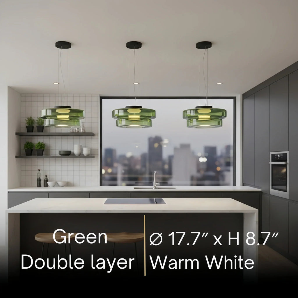 モダングラスペンダントライト – スモークグレー、グリーン、アンバーのブラックLED天井ランプ ダイニングルーム用 - Flindria