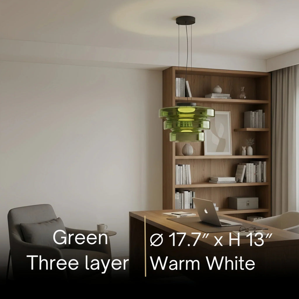 モダングラスペンダントライト – スモークグレー、グリーン、アンバーのブラックLED天井ランプ ダイニングルーム用 - Flindria