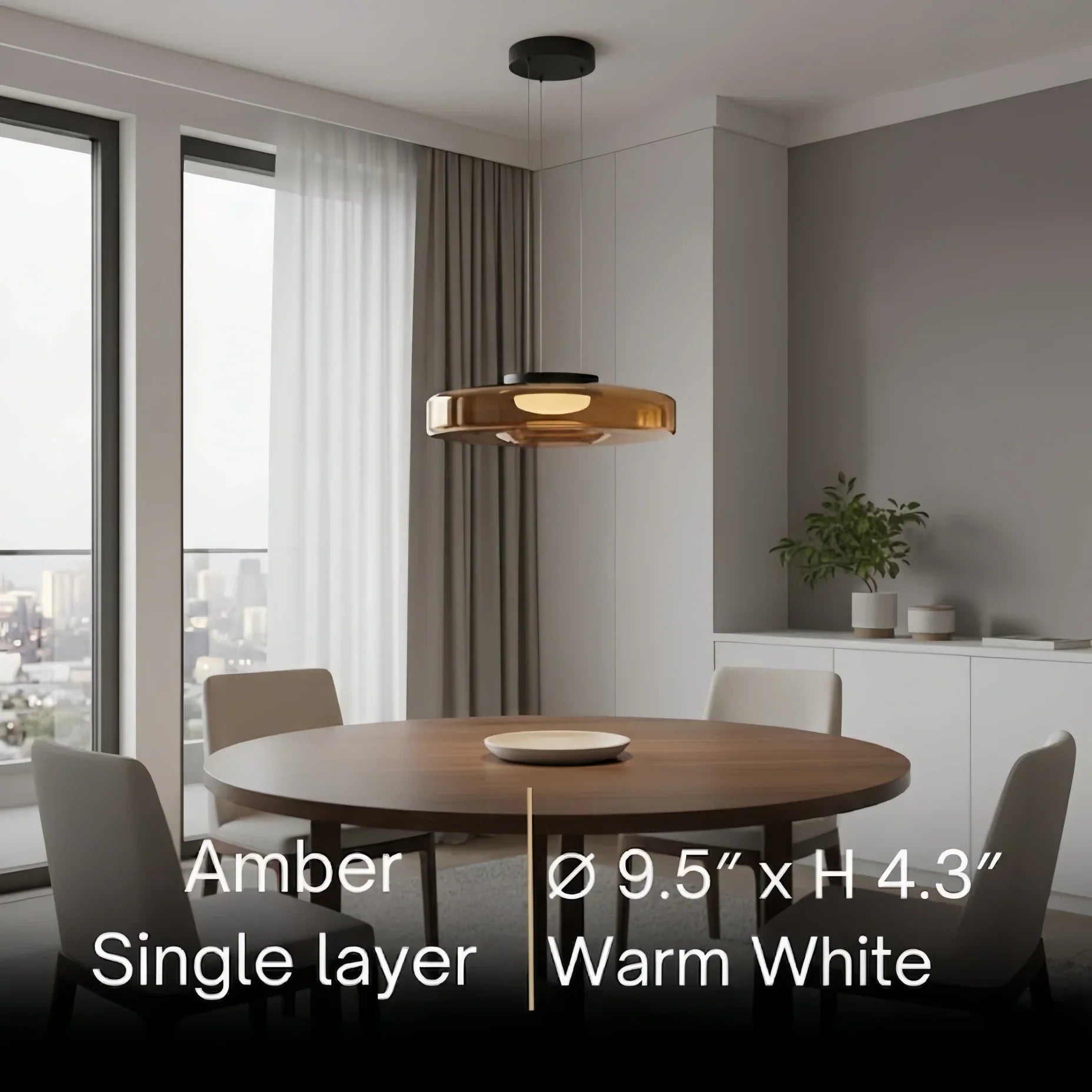 モダングラスペンダントライト – スモークグレー、グリーン、アンバーのブラックLED天井ランプ ダイニングルーム用 - Flindria