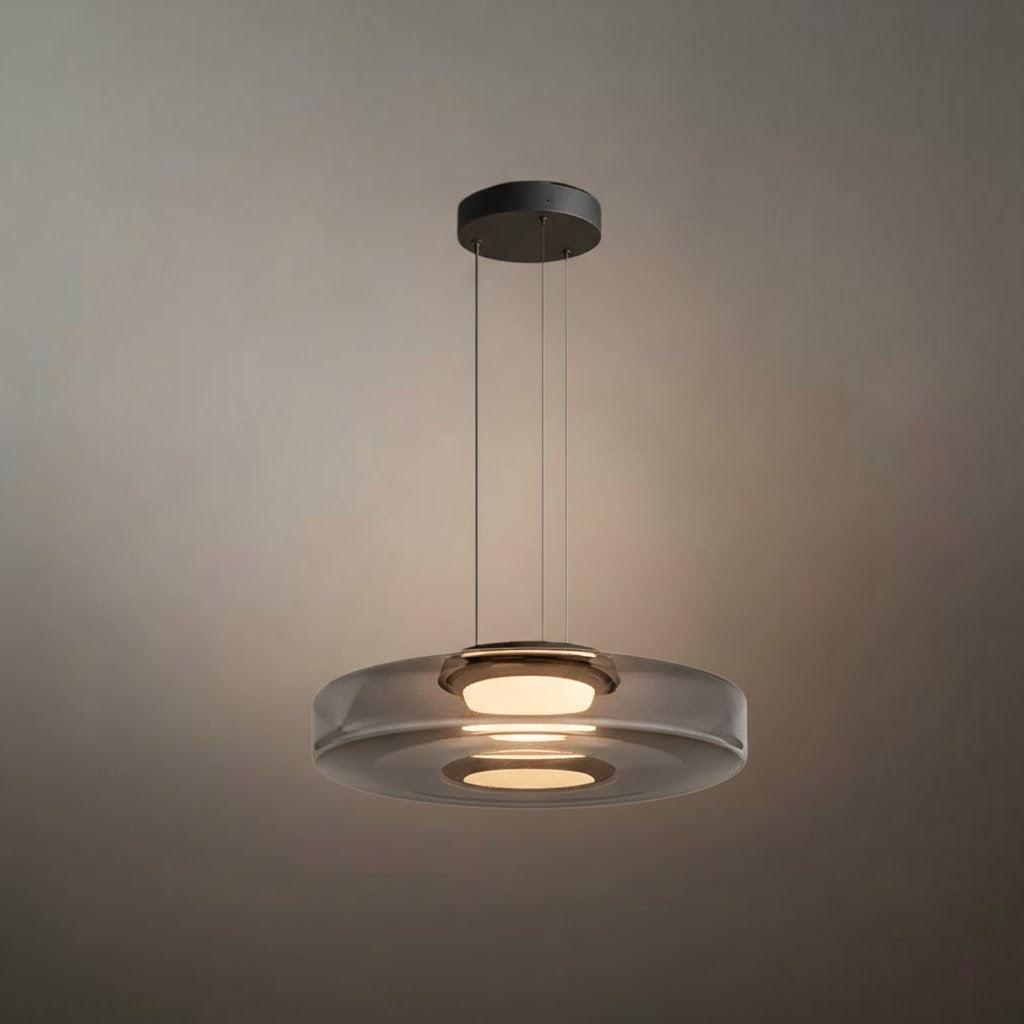 モダングラスペンダントライト – スモークグレー、グリーン、アンバーのブラックLED天井ランプ ダイニングルーム用 - Flindria