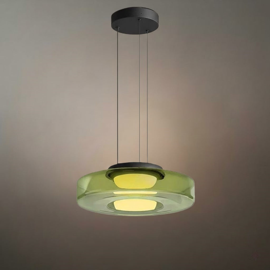 モダングラスペンダントライト – スモークグレー、グリーン、アンバーのブラックLED天井ランプ ダイニングルーム用 - Flindria