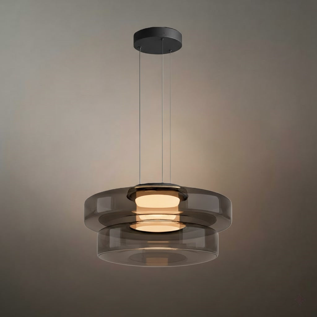 モダングラスペンダントライト – スモークグレー、グリーン、アンバーのブラックLED天井ランプ ダイニングルーム用 - Flindria