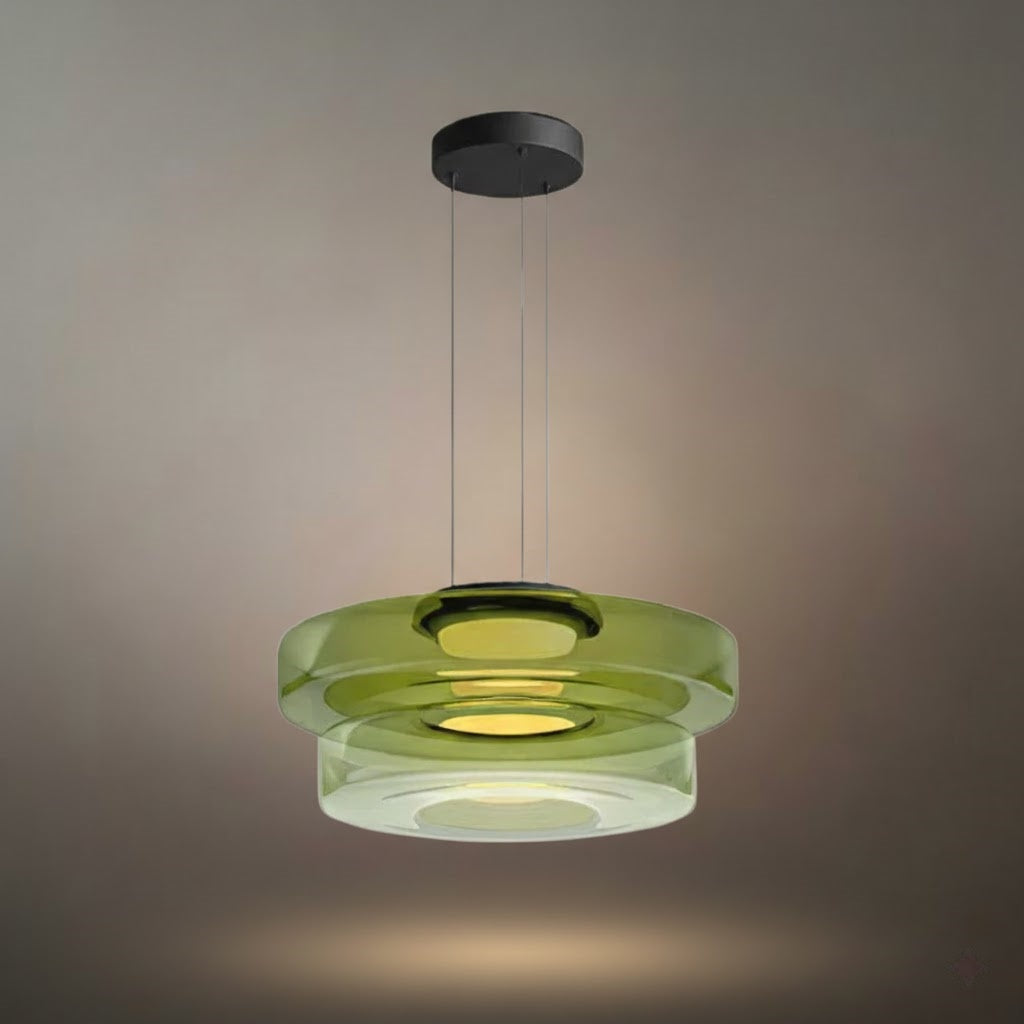 モダングラスペンダントライト – スモークグレー、グリーン、アンバーのブラックLED天井ランプ ダイニングルーム用 - Flindria