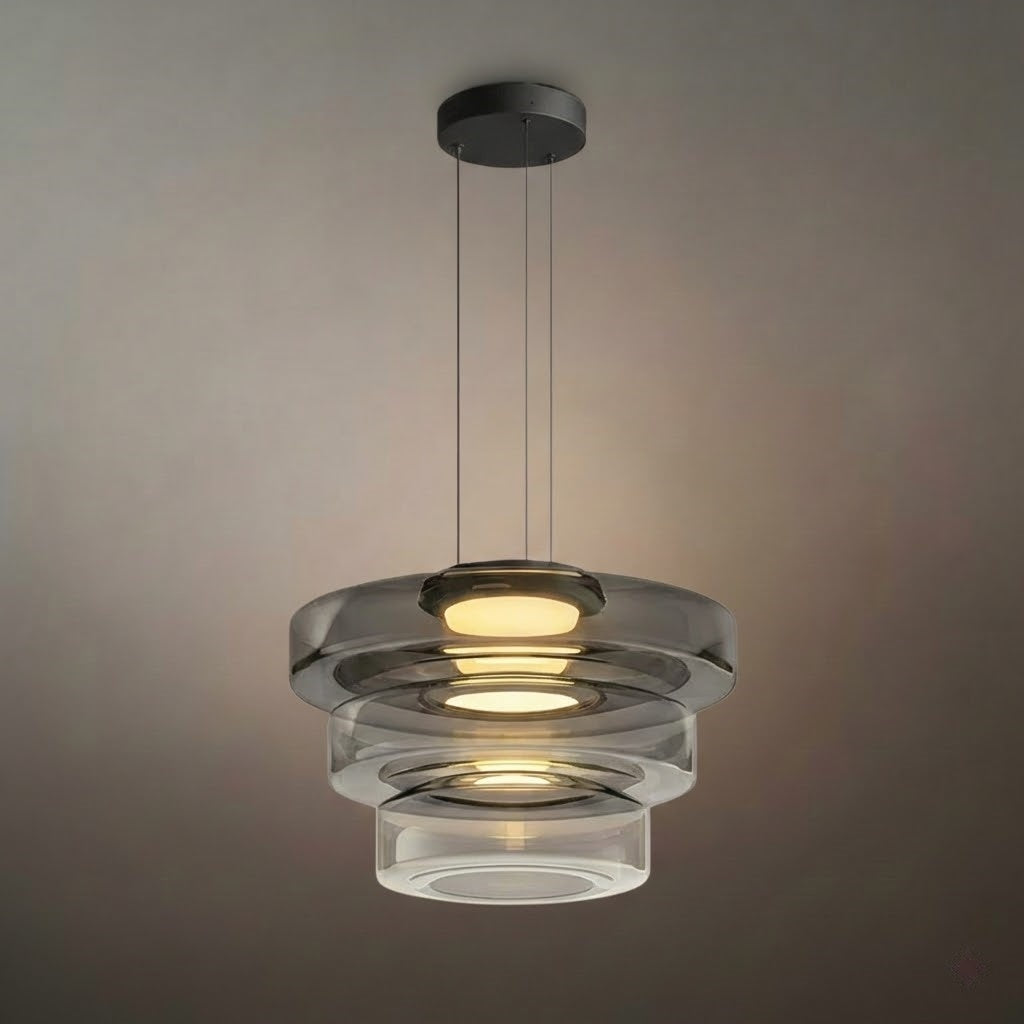 モダングラスペンダントライト – スモークグレー、グリーン、アンバーのブラックLED天井ランプ ダイニングルーム用 - Flindria