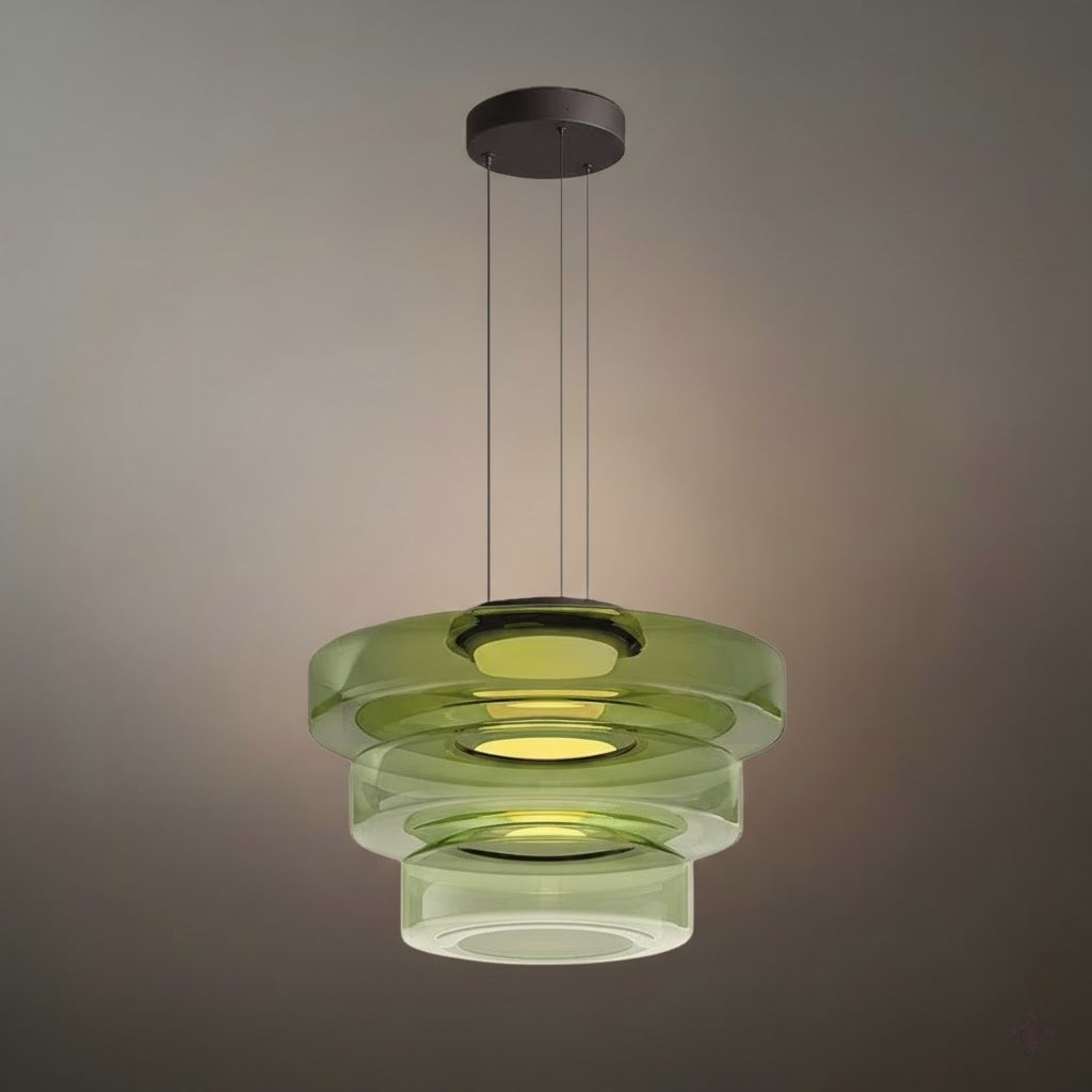 モダングラスペンダントライト – スモークグレー、グリーン、アンバーのブラックLED天井ランプ ダイニングルーム用 - Flindria