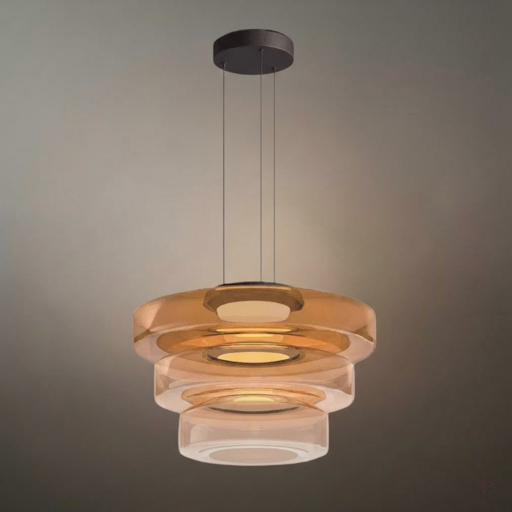 モダングラスペンダントライト – スモークグレー、グリーン、アンバーのブラックLED天井ランプ ダイニングルーム用 - Flindria