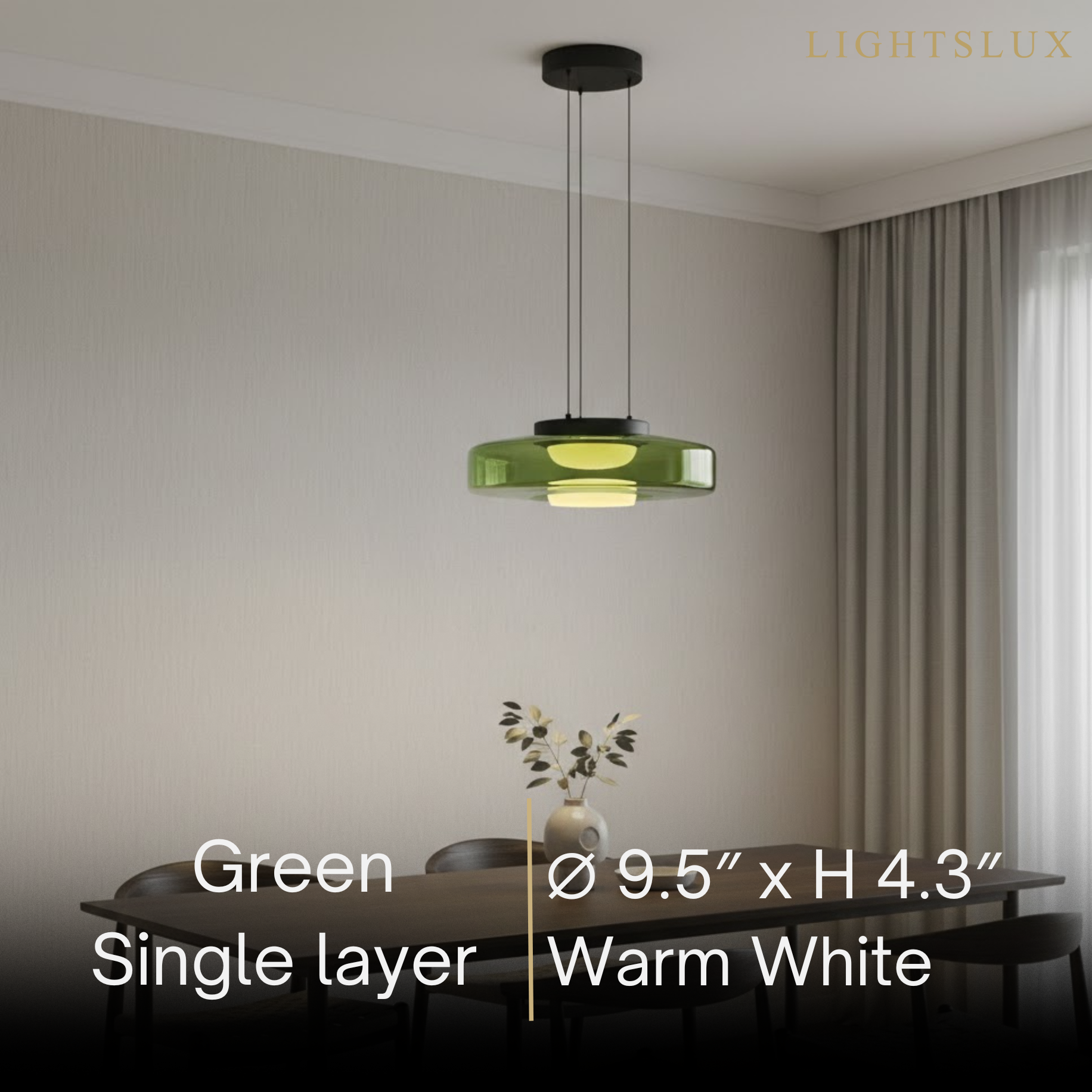 モダングラスペンダントライト – スモークグレー、グリーン、アンバーのブラックLED天井ランプ ダイニングルーム用 - Flindria