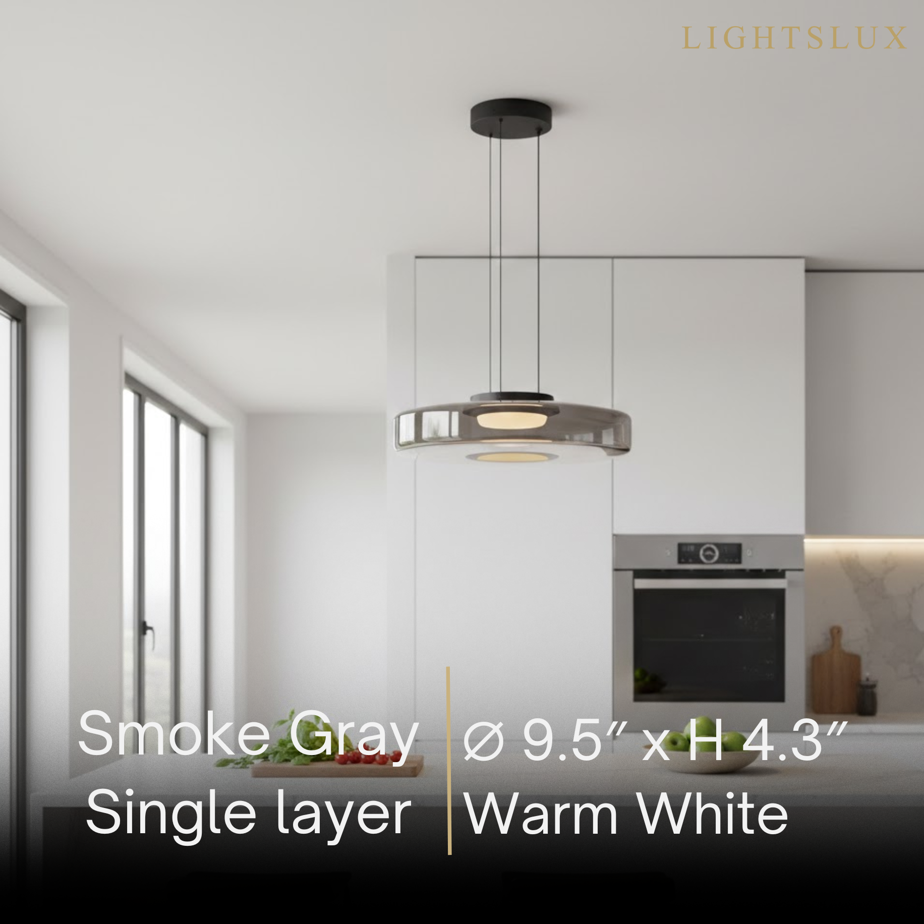 モダングラスペンダントライト – スモークグレー、グリーン、アンバーのブラックLED天井ランプ ダイニングルーム用 - Flindria