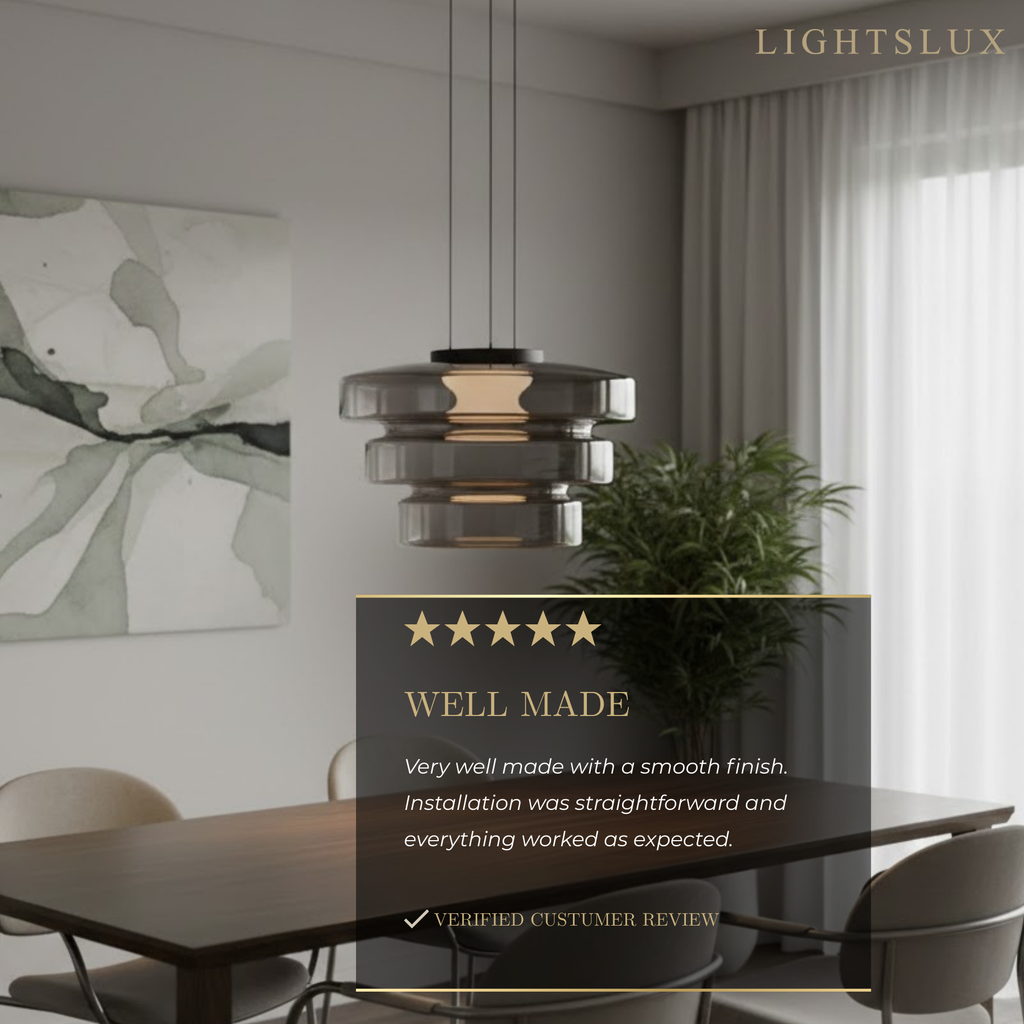 モダングラスペンダントライト – スモークグレー、グリーン、アンバーのブラックLED天井ランプ ダイニングルーム用 - Flindria