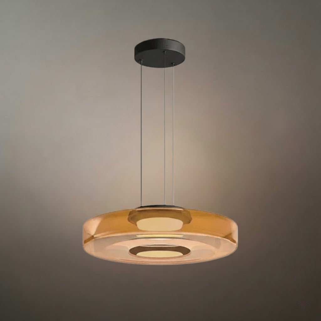 モダングラスペンダントライト – スモークグレー、グリーン、アンバーのブラックLED天井ランプ ダイニングルーム用 - Flindria