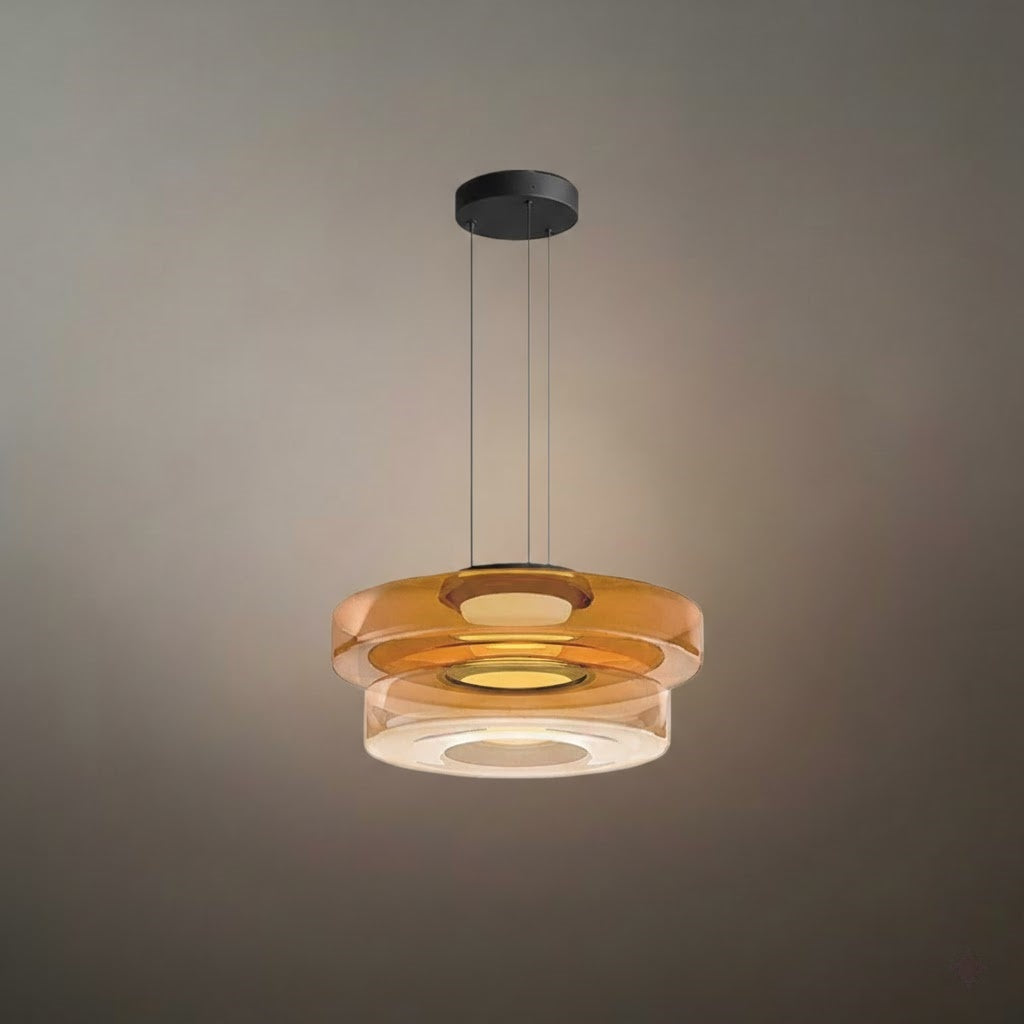 モダングラスペンダントライト – スモークグレー、グリーン、アンバーのブラックLED天井ランプ ダイニングルーム用 - Flindria