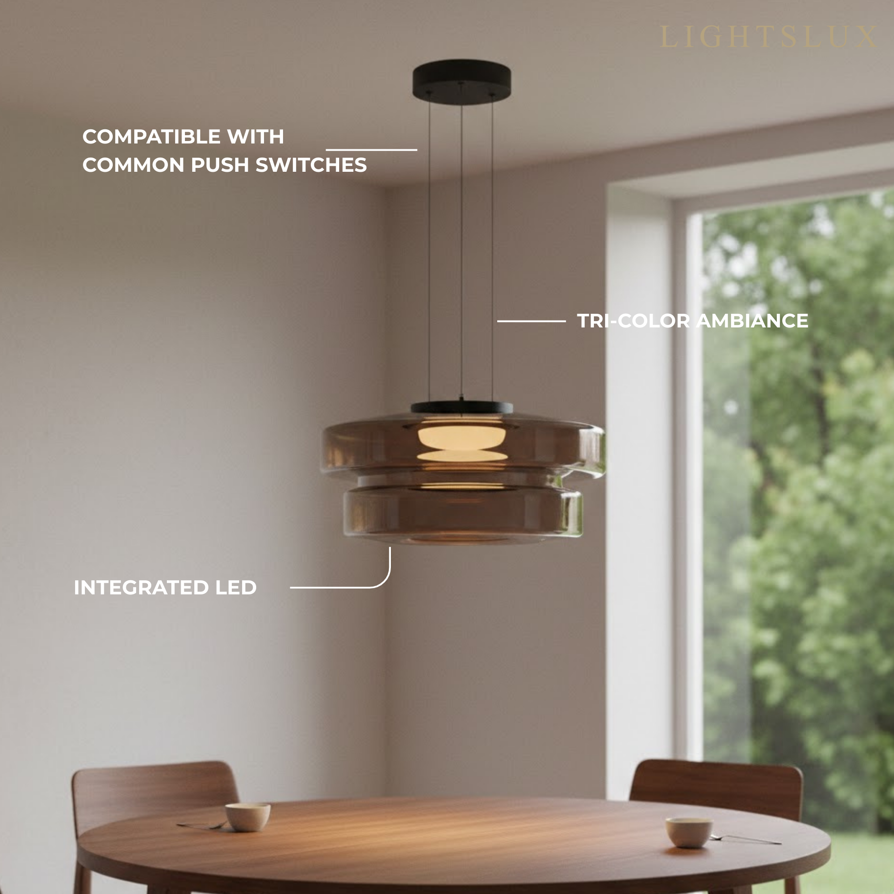 モダングラスペンダントライト – スモークグレー、グリーン、アンバーのブラックLED天井ランプ ダイニングルーム用 - Flindria