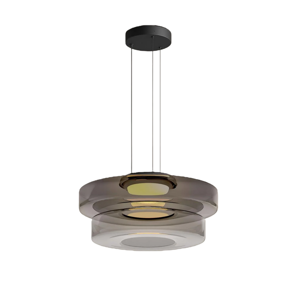 モダングラスペンダントライト – スモークグレー、グリーン、アンバーのブラックLED天井ランプ ダイニングルーム用 - Flindria