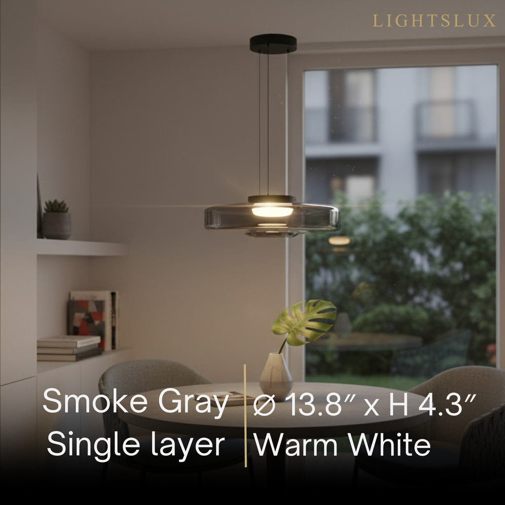 モダングラスペンダントライト – スモークグレー、グリーン、アンバーのブラックLED天井ランプ ダイニングルーム用 - Flindria