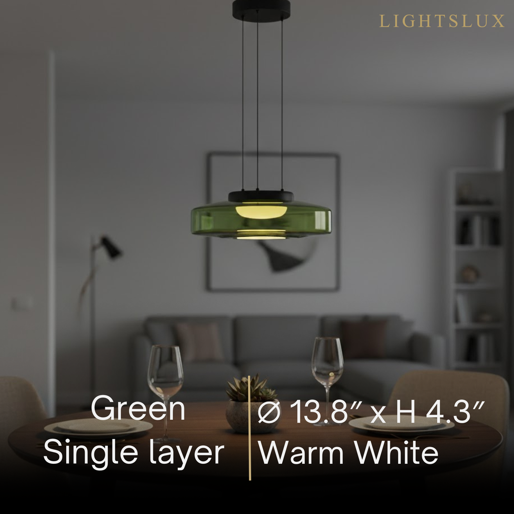 モダングラスペンダントライト – スモークグレー、グリーン、アンバーのブラックLED天井ランプ ダイニングルーム用 - Flindria