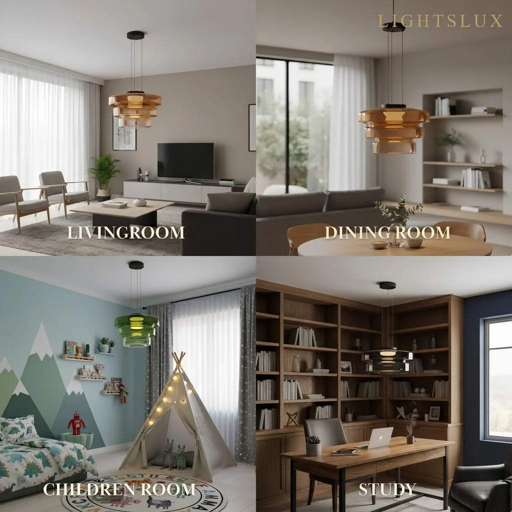 モダングラスペンダントライト – スモークグレー、グリーン、アンバーのブラックLED天井ランプ ダイニングルーム用 - Flindria