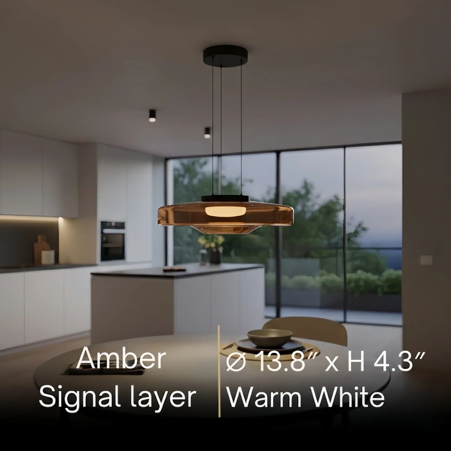 モダングラスペンダントライト – スモークグレー、グリーン、アンバーのブラックLED天井ランプ ダイニングルーム用 - Flindria