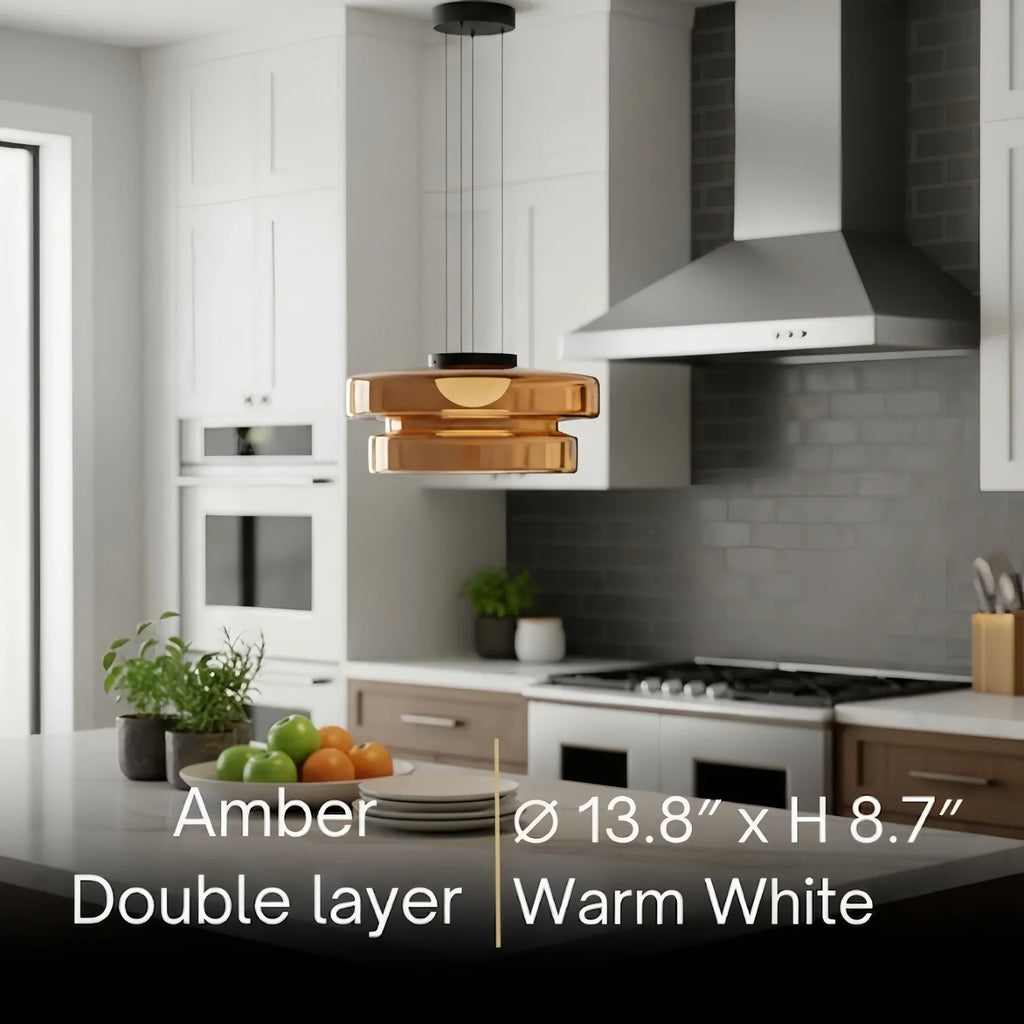 モダングラスペンダントライト – スモークグレー、グリーン、アンバーのブラックLED天井ランプ ダイニングルーム用 - Flindria