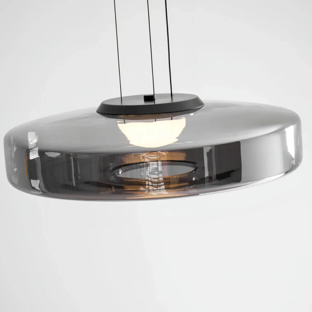 モダングラスペンダントライト – スモークグレー、グリーン、アンバーのブラックLED天井ランプ ダイニングルーム用 - Flindria