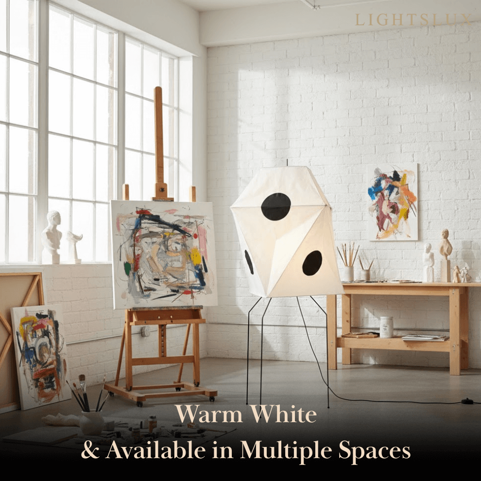 Japanese Rice Paper Floor Lamp — Translucent Angled Shade & Black Metal Frame - Flindria