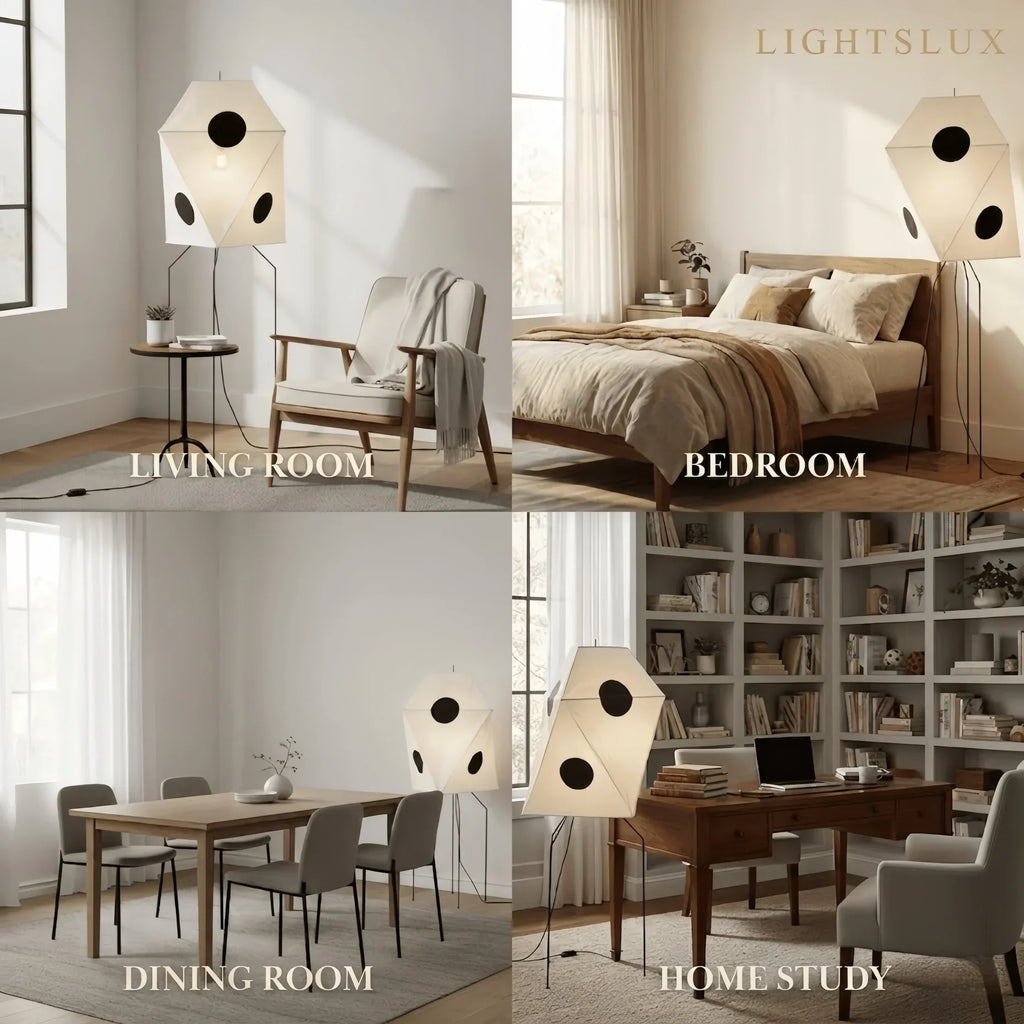 Japanese Rice Paper Floor Lamp — Translucent Angled Shade & Black Metal Frame - Flindria