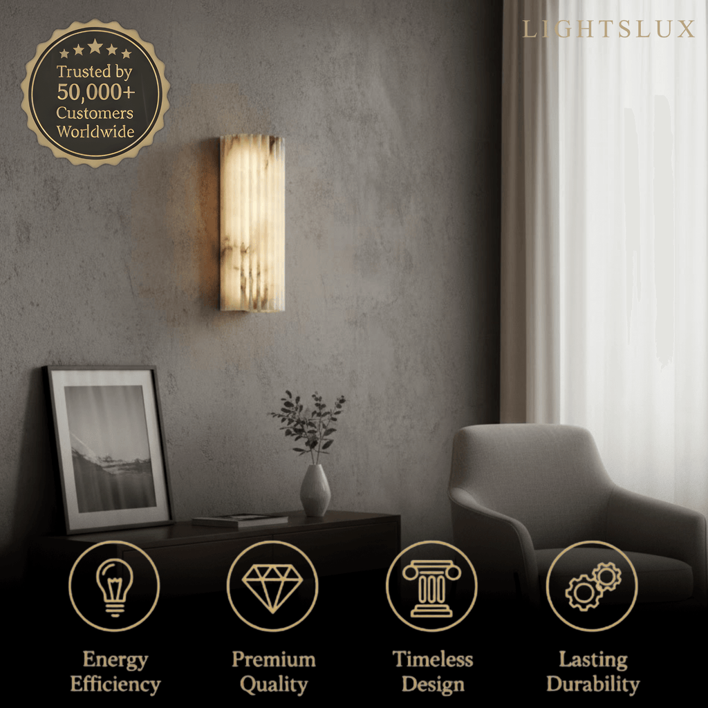 Modern Alabaster Wall Light – White Natural Stone LED Wall Lamp for Living Room - Flindria