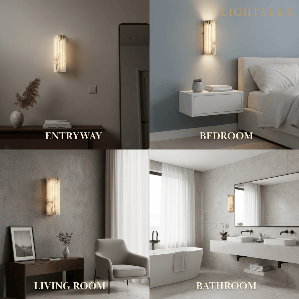 Modern Alabaster Wall Light – White Natural Stone LED Wall Lamp for Living Room - Flindria