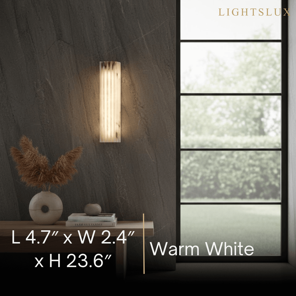 Modern Alabaster Wall Light – White Natural Stone LED Wall Lamp for Living Room - Flindria