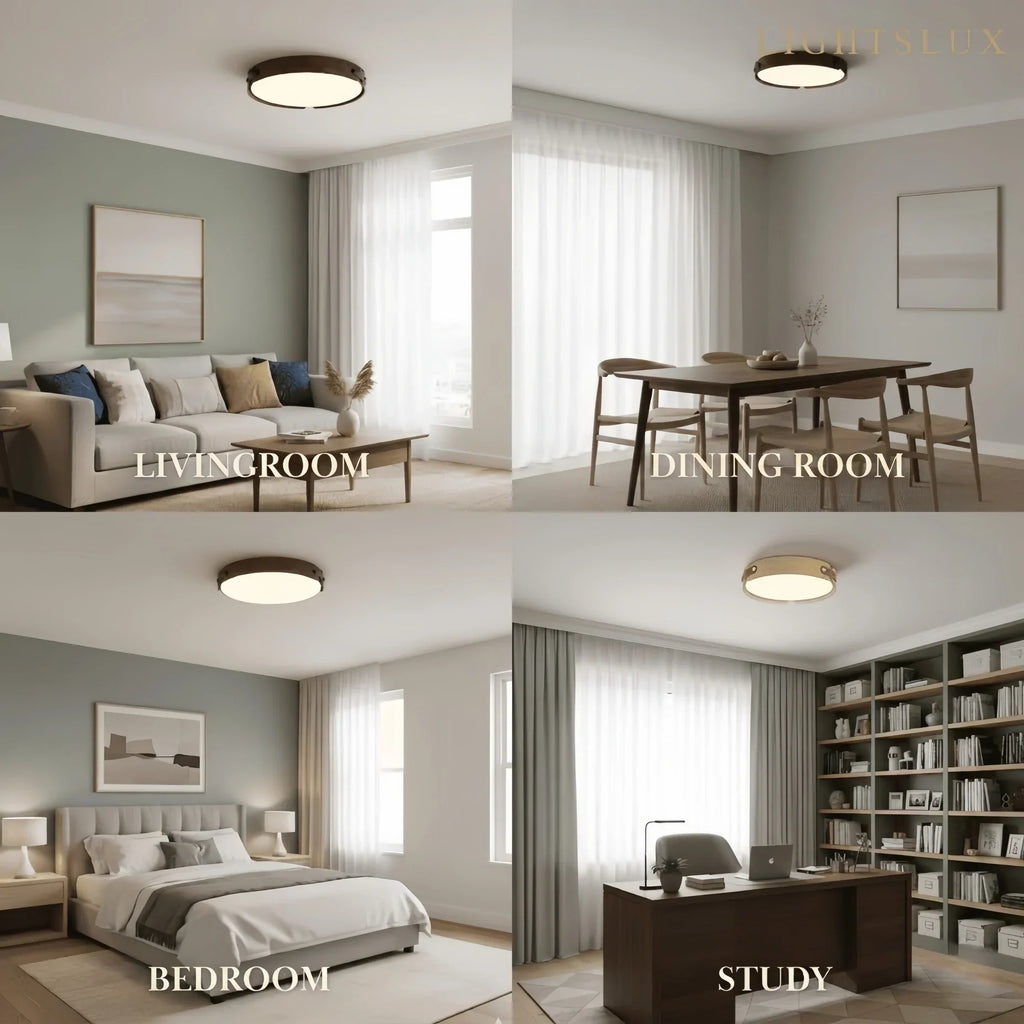 Wabi-Sabi Wood Ceiling Light – Modern LED Flush Mount Lamp in Walnut for Bedroom - Flindria
